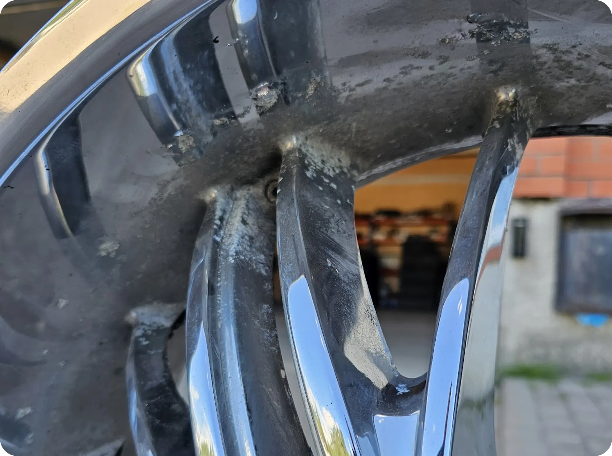 Wheel during chrome removal process