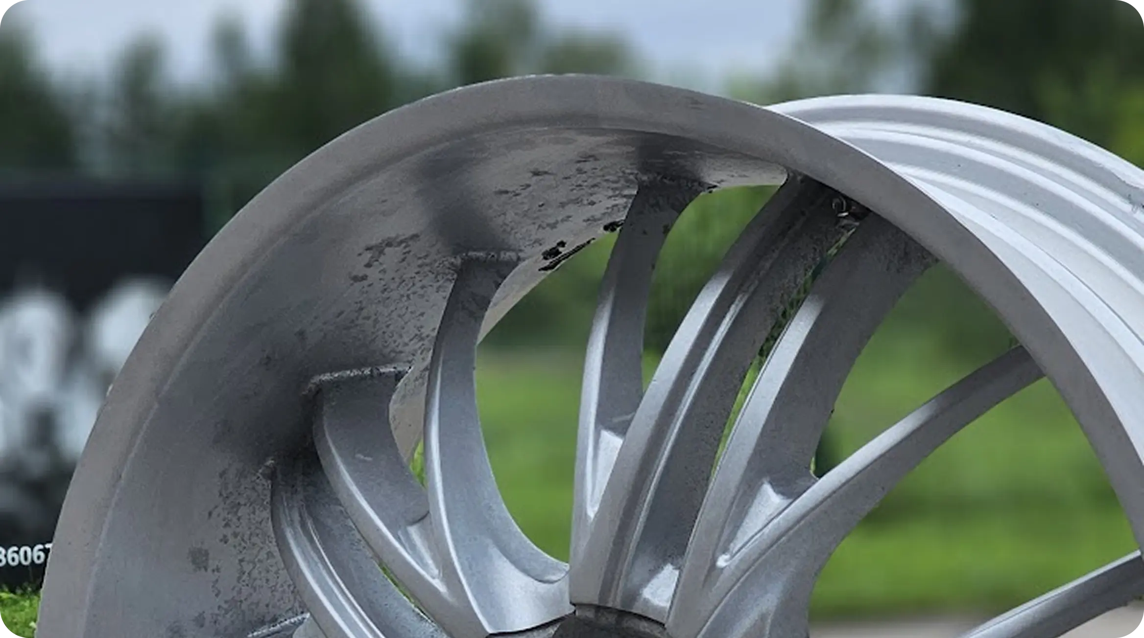 Wheel after the first stage of chrome removal